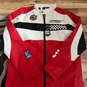 Sports leather Jacket - Red and Black
